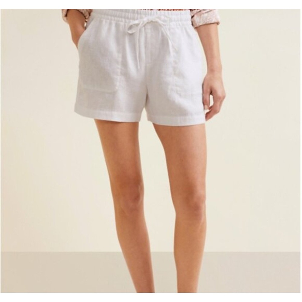 Garnet Hill Coastal Shorts Womens‎ 18 White Linen Elastic Drawstring Pocketsl